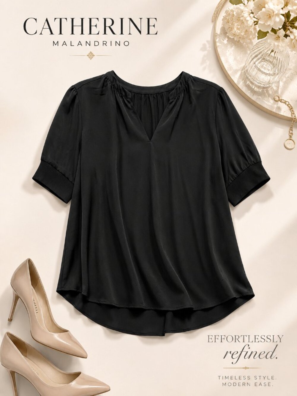Catherine Malandrino Black Short Sleeve Top Size XL NWT